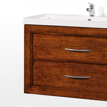 Dettaglio del mobile bagno con 2 cassetti in legno