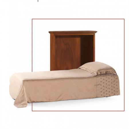 Mobile letto classico con rete aperta, dettaglio legno
