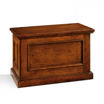 Cassapanca con ruote, legno massello, dettaglio cornici