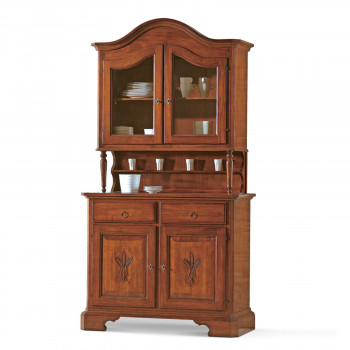 Credenza intagliata con alzata in legno, dettaglio spighe