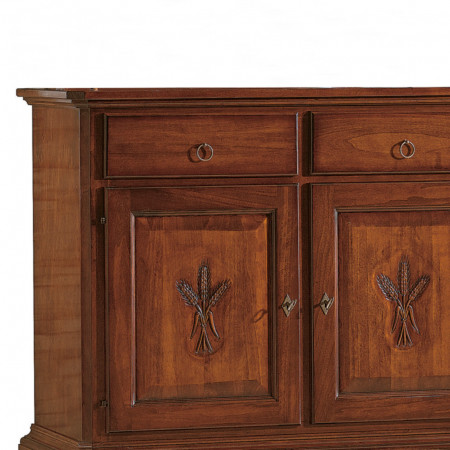 Dettaglio credenza intagliata 2 ante 2 cassetti legno