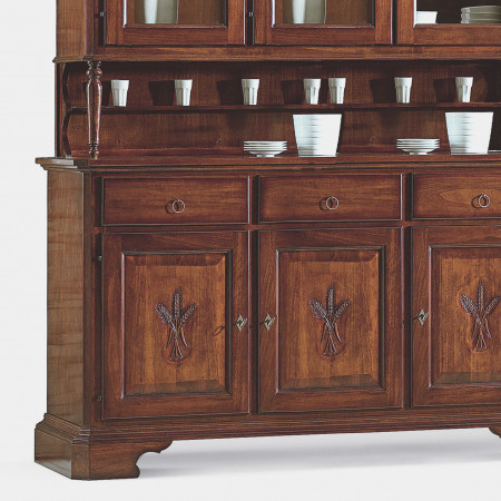 Credenza intagliata con alzata 3 ante, dettaglio spighe