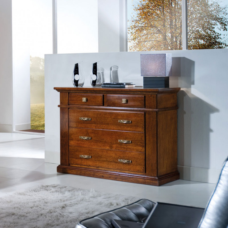 Gruppo Comò E 2 Comodini In Stile Arte Povera - Tinta Noce, Design Classico Per Camera Da Letto - Foto 2