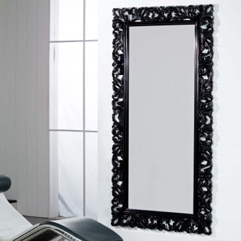 Specchiera laccata nero lucida con cornice barocca