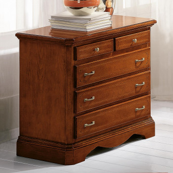 Comoncino 5 cassetti intarsiato dettaglio basamento sagomato