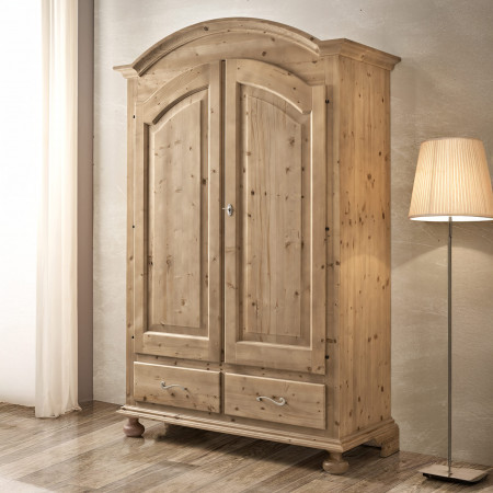 Armadio in legno massello di abete con 2 ante e 2 cassetti