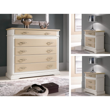 Gruppo comò senza ribalta e 2 comodini, dettaglio maniglie