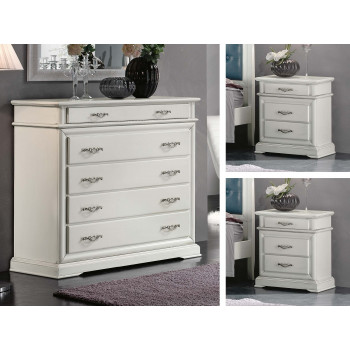 Gruppo comò con ribalta e 2 comodini, dettaglio maniglie