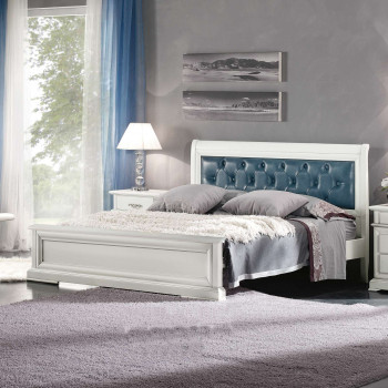 Letto due piazze 160x195 con testata capitonnè blu