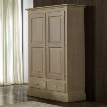 Armadio in legno massello di abete con 2 ante battenti e 2 cassetti