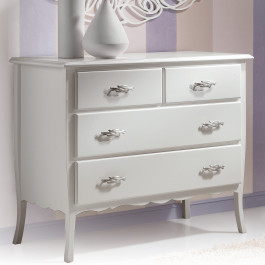 Comodino con 3 cassetti classico bianco, gambe sagomate