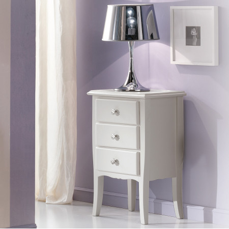 Comodino con 3 cassetti classico bianco, gambe sagomate