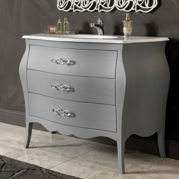 Mobile bagno bombato con 3 cassetti e lavabo in mineralmarmo