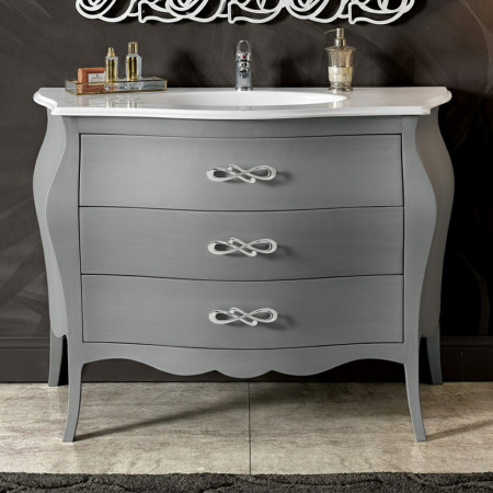 Mobile bagno bombato con 3 cassetti e lavabo in mineralmarmo