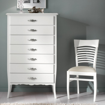 Cassettiera 7 cassetti gambe curve vista frontale