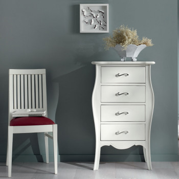 Cassettiera con 4 cassetti in legno, gambe curve