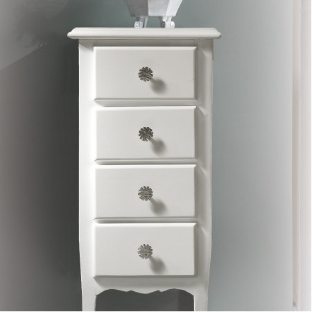 Cassettiera a 4 cassetti in legno bianco con dettagli