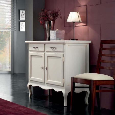 Credenzina classica 2 porte e 2 cassetti in legno verniciato bianco