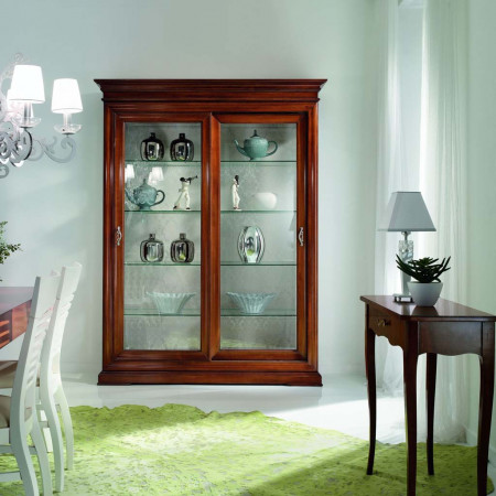 Vetrina 2 porte scorrevoli in legno massello di pioppo