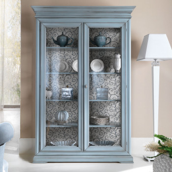 Vetrina contemporanea smontabile, dettaglio ante in vetro