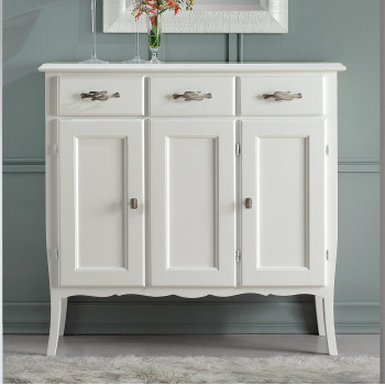 Credenzina 3 porte 3 cassetti bianca con gambe curve