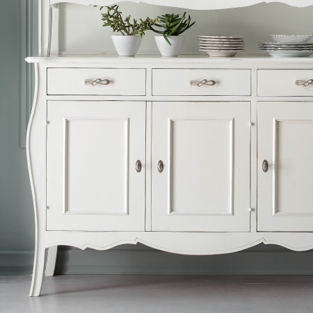 Vetrina 3 porte 3 cassetti in legno bianco dettagliata