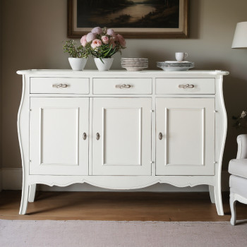 Credenza classica con 3 porte e cassetti, finitura bianca