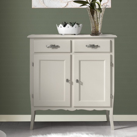 Credenzina contemporanea 2 porte 2 cassetti, dettaglio gambe curve