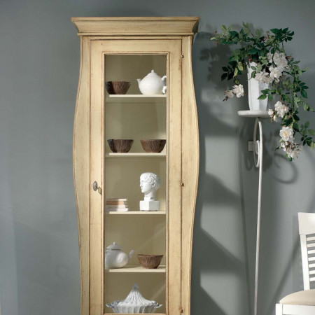 Vetrina 1 porta con vetri molati in legno di pioppo