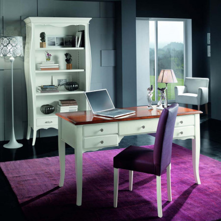 Scrivania 5 cassetti in legno, ambientata in studio moderno