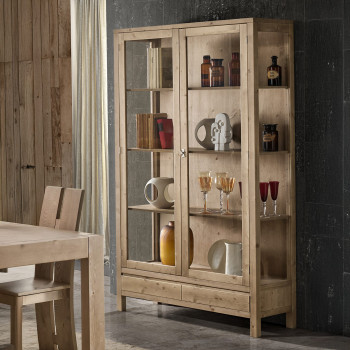 Vetrina 2 porte e 1 cassetto in legno massello di abete