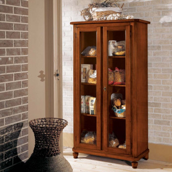 Dispensa 2 ante per cucina in legno massello, vetro trasparente