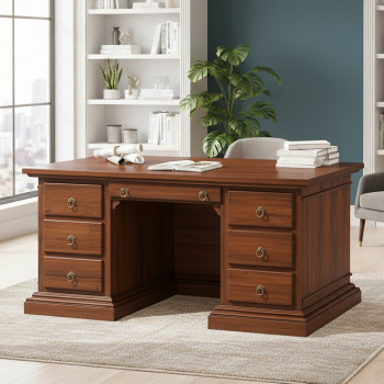 Scrivania 1 anta 4 cassetti, dettaglio cornici e capitelli