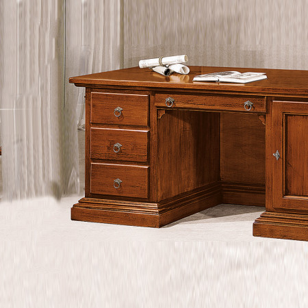 Scrivania 1 anta 4 cassetti in legno massello, dettaglio classico