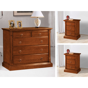 Gruppo notte classico comò con dettagli legno massello