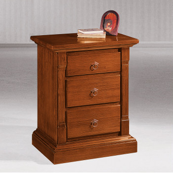 Comodino classico in legno con 3 cassetti e fianchi a colonna