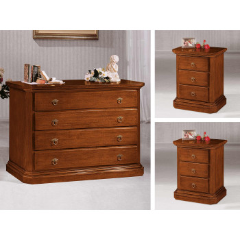 Gruppo notte classico in legno massello con comò e comodini