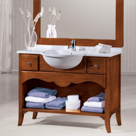 Mobile bagno completo di specchiera, dettaglio cassetti legno
