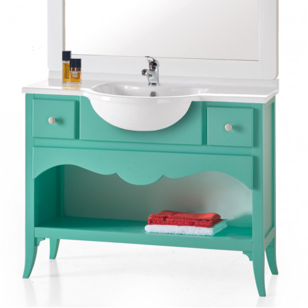 Mobile bagno completo di specchiera, lavabo bianco