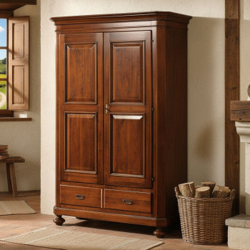 Armadio in legno con 2 ante e cassetti, dettaglio bugne