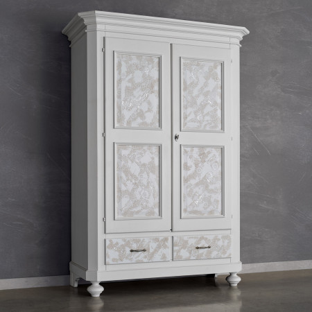 Armadio in legno con 2 ante 2 cassetti con decorazioni in rilievo