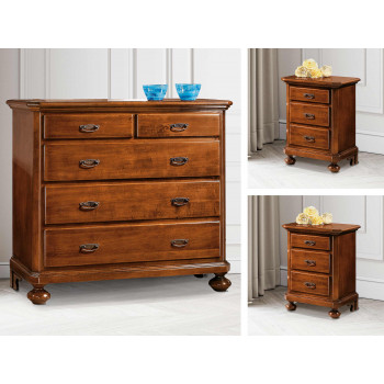 Gruppo notte classico con comò in legno di pioppo