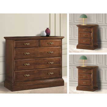 Gruppo notte classico comò e comodini in legno massello