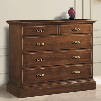 Comò 5 cassetti lisci con zoccolo, dettaglio cornici