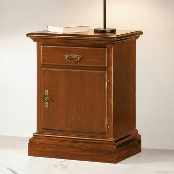 Comodino 1 anta 1 cassetto, cornice sagomata