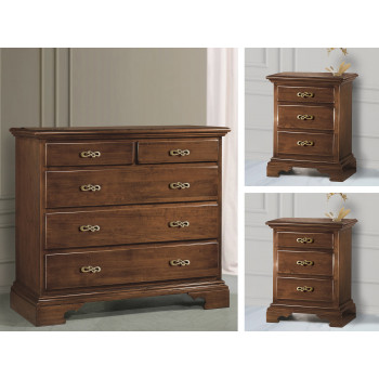 Gruppo notte classico con comò e comodini in legno