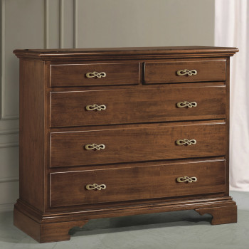 Comò 5 cassetti con piedi a mensola, dettaglio del legno