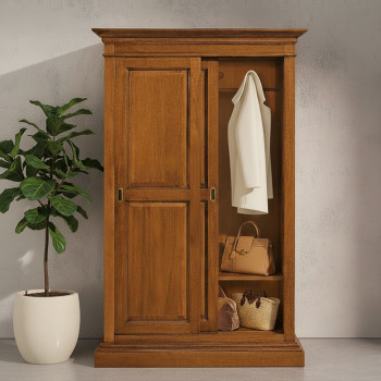 Armadio ingresso 2 ante scorrevoli legno massello aperto