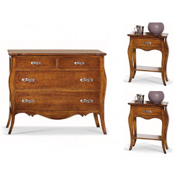 Gruppo notte classico, comò e comodini legno pioppo