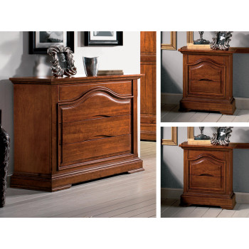 Gruppo notte classico con comò e comodini in legno